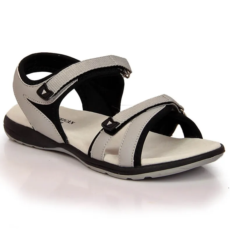 American Club grijze sportsandalen met klittenband voor dames grijs