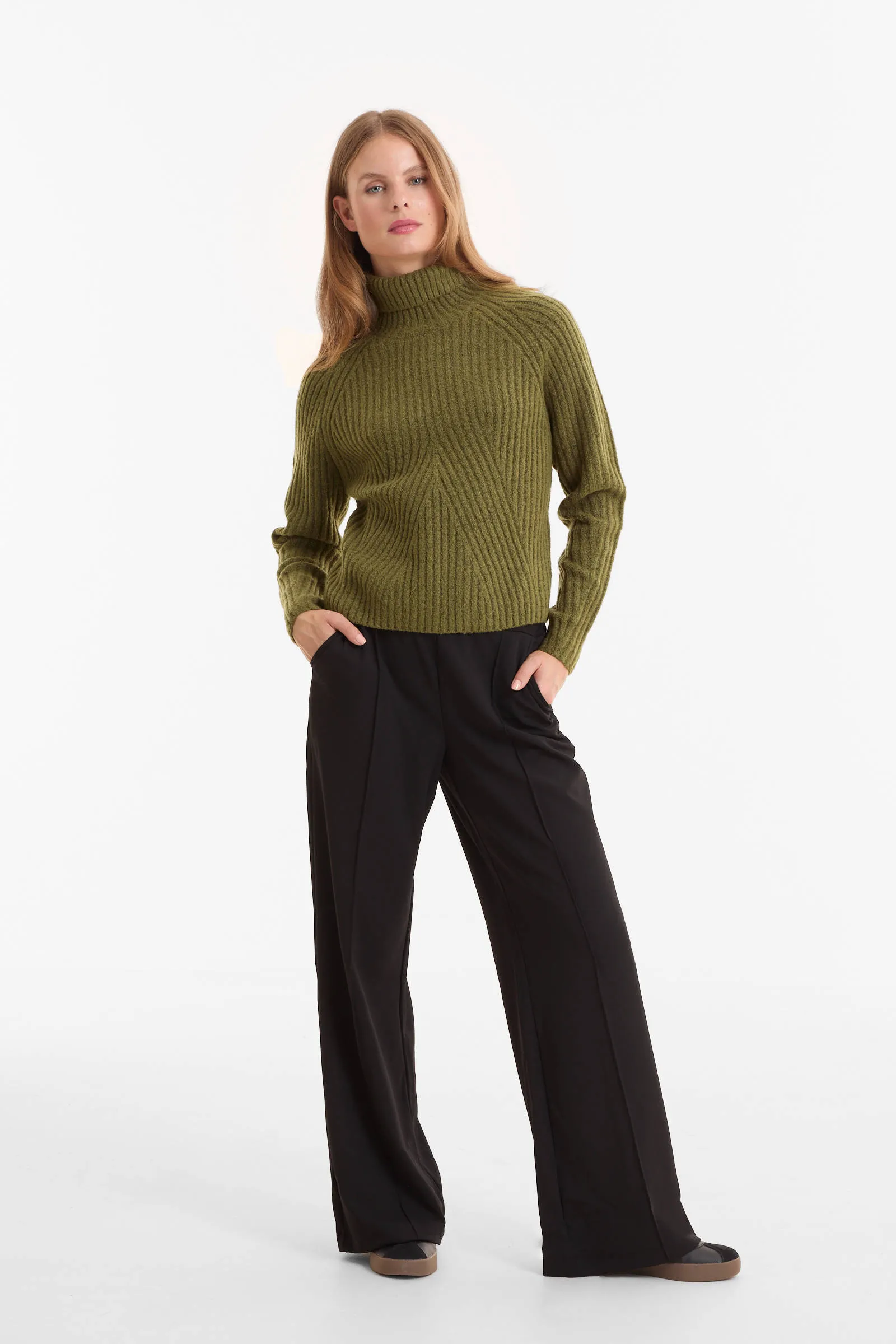 anytime wide leg pantalon zwart  