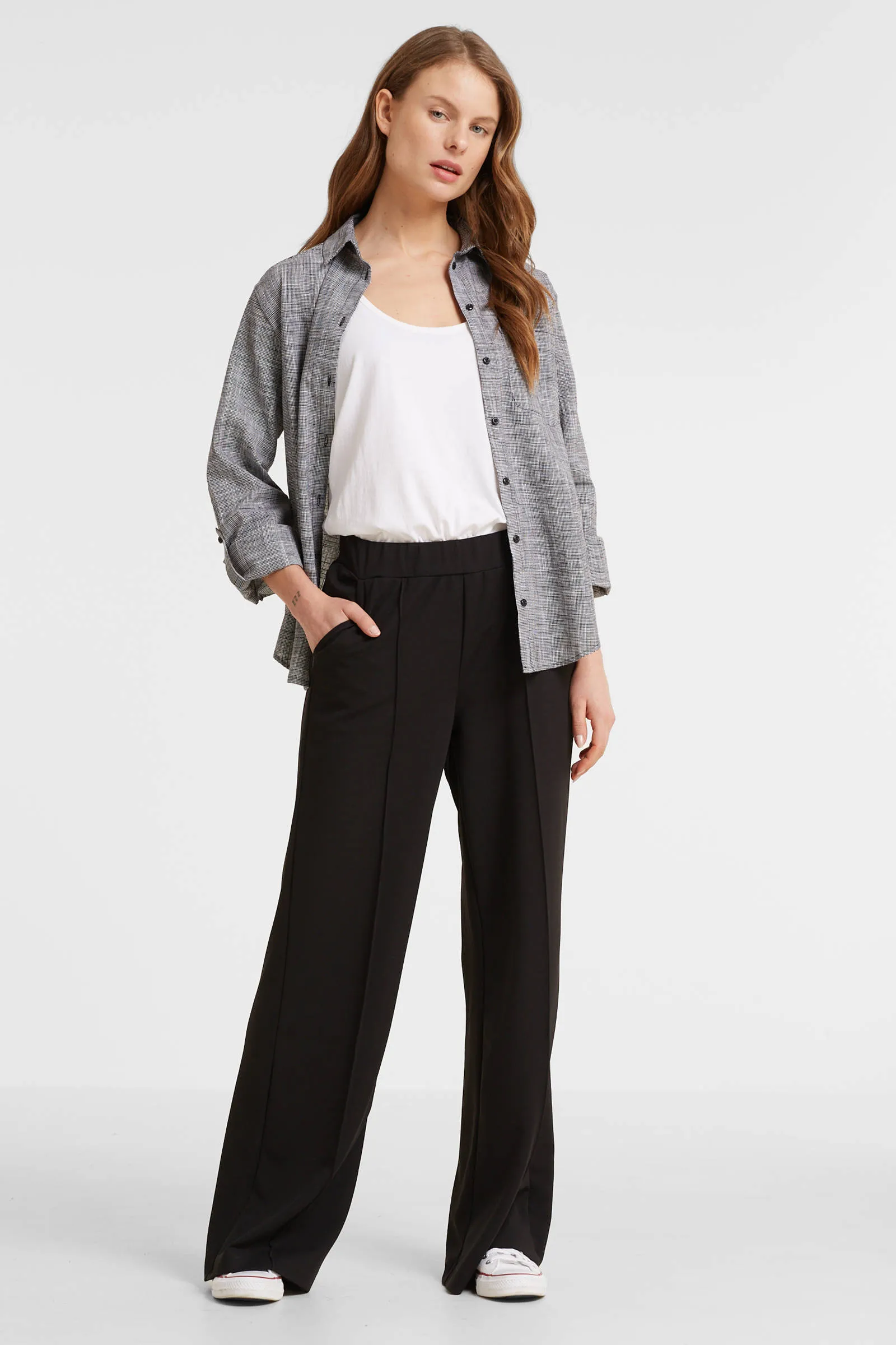 anytime wide leg pantalon zwart  