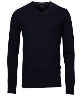 Baileys 120071-105 donkerblauw melange v-hals heren trui basis lamswol v-neck pullover