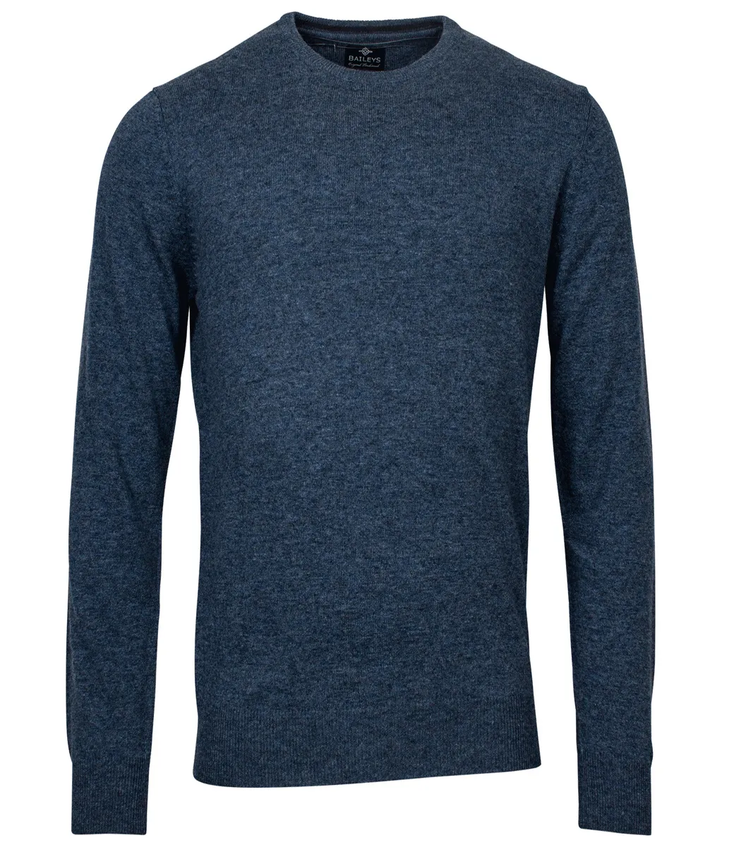 Baileys blauw ronde hals heren trui basis lamswool Crew Neck Pullover