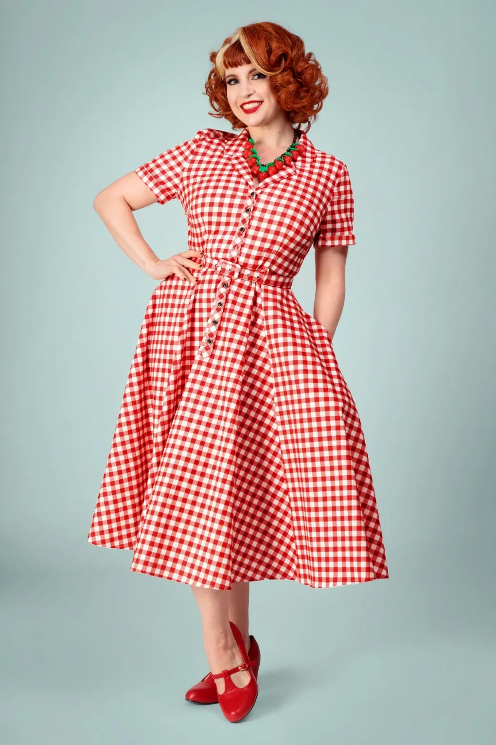 Caterina Gingham swing jurk in rood