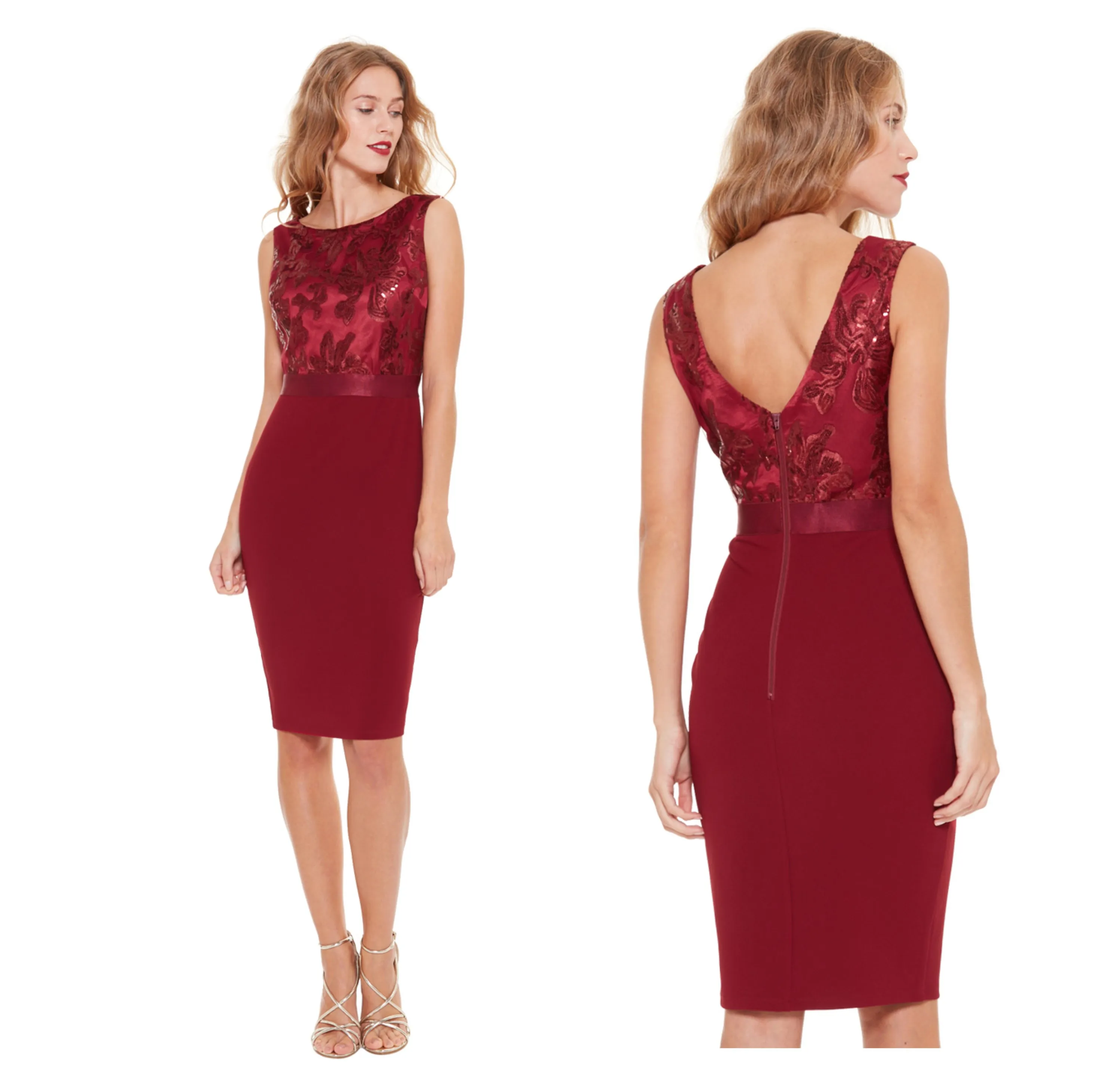COCKTAILJURK BORDEAUXROOD RONDE HALS TULE