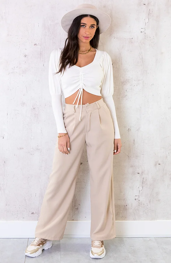 Crop Trui Met Koord Offwhite