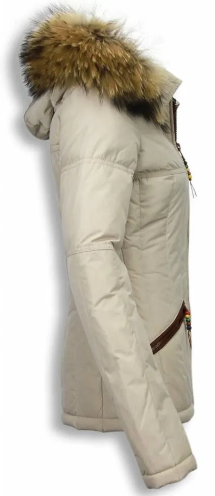 DAMES WINTERJAS KORT  BEADS EDITION  BEIGE
