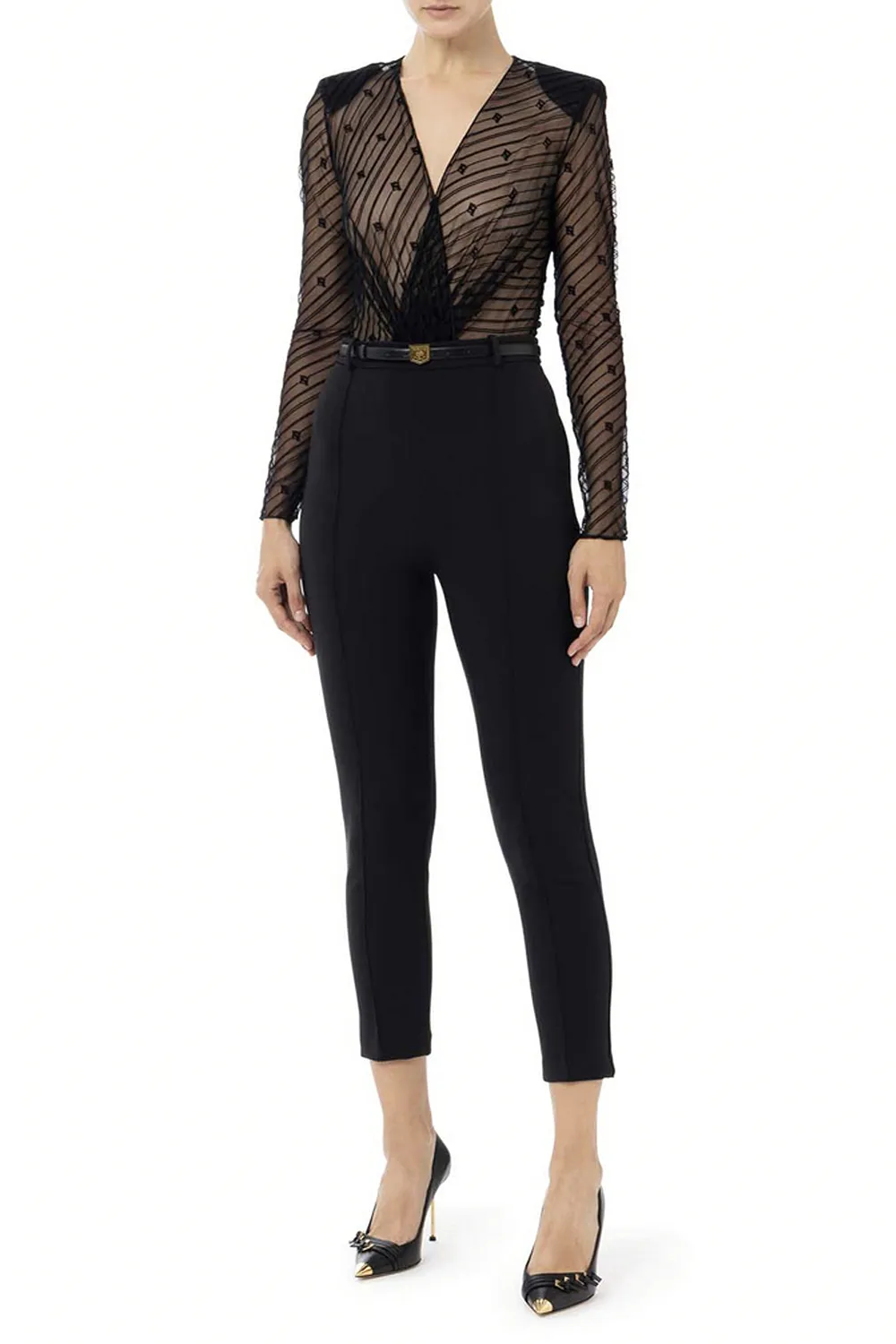 ELISABETTA FRANCHI Elisabetta Franchi jumpsuit bovenzijde in flockprint ZWART tu02146e2