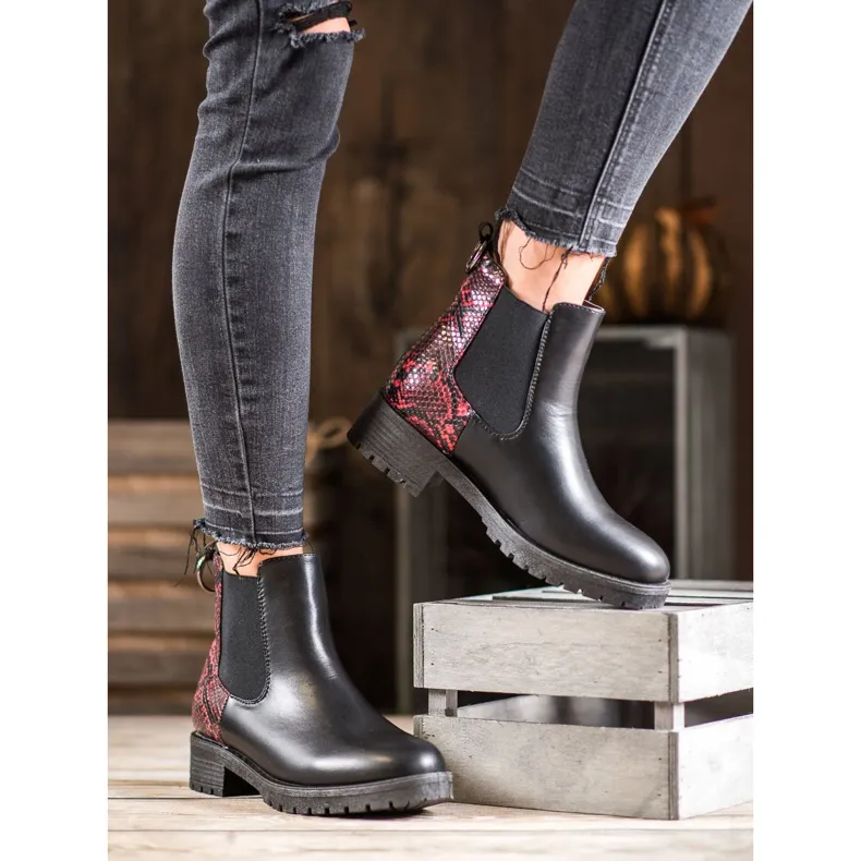 Erino Hoge chelsea boots met slangenprint zwart rood