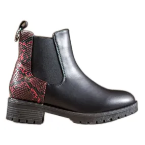 Erino Hoge chelsea boots met slangenprint zwart rood