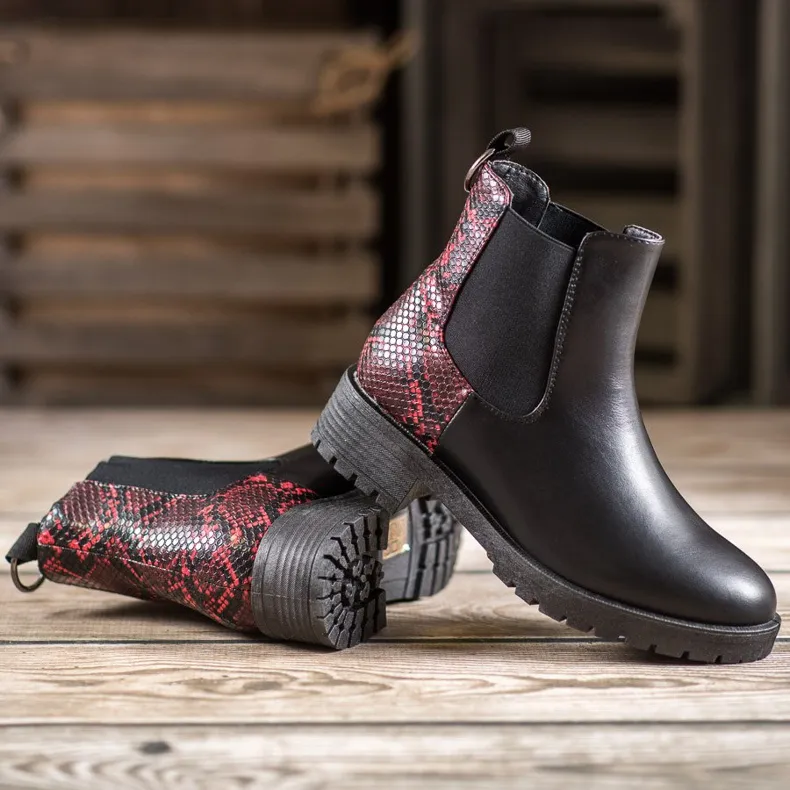 Erino Hoge chelsea boots met slangenprint zwart rood