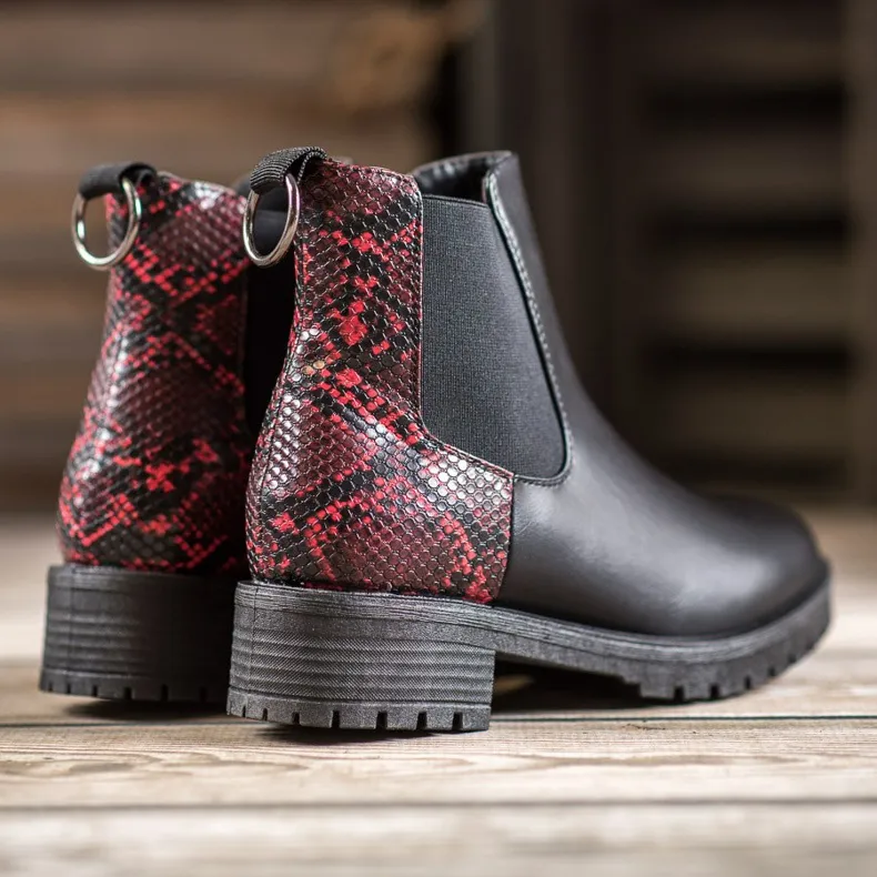 Erino Hoge chelsea boots met slangenprint zwart rood