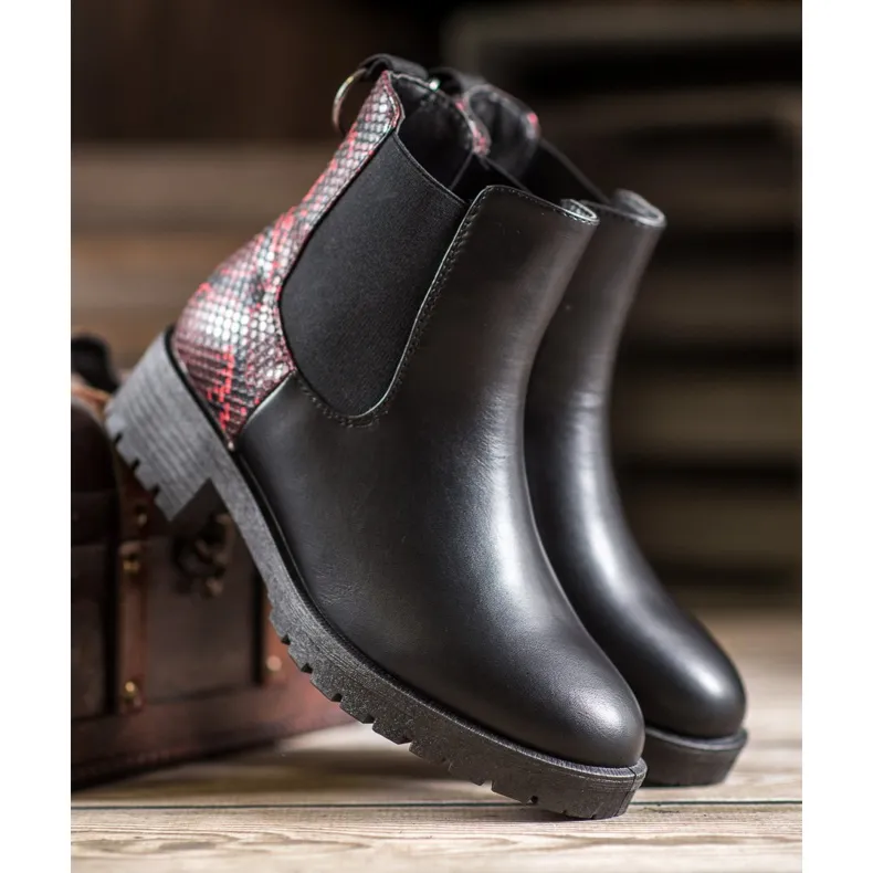 Erino Hoge chelsea boots met slangenprint zwart rood