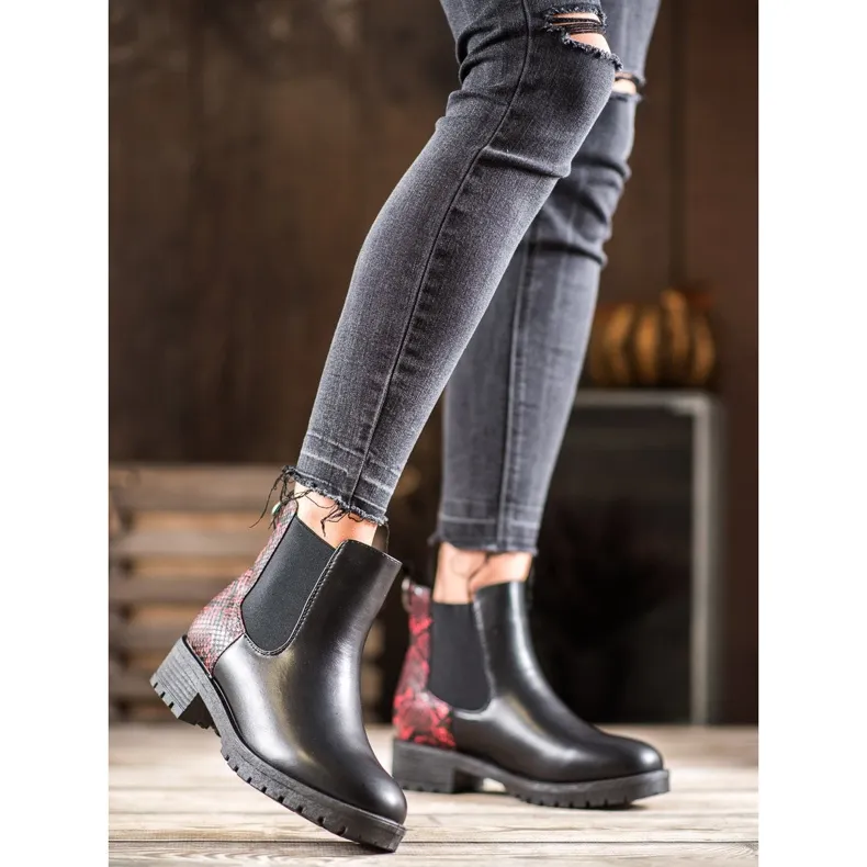 Erino Hoge chelsea boots met slangenprint zwart rood