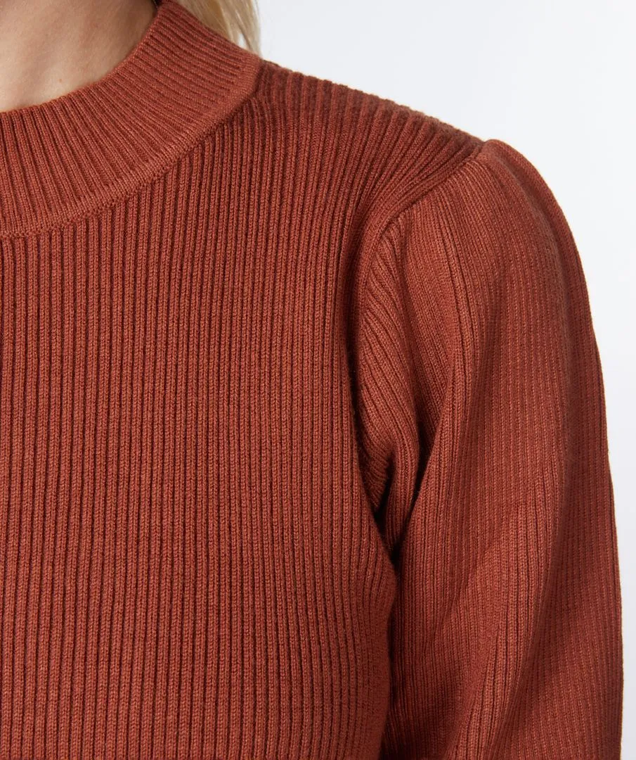 ESQUALOF22.07525 PULLOVER MET POFMOUWTJE  COPPER BROWN