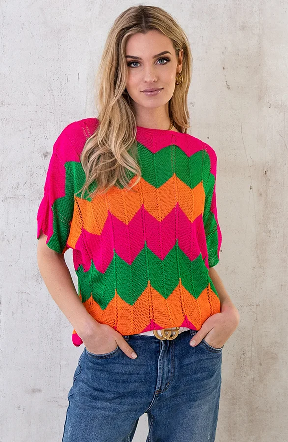 Gehaakte Trui Zigzag Multicolor