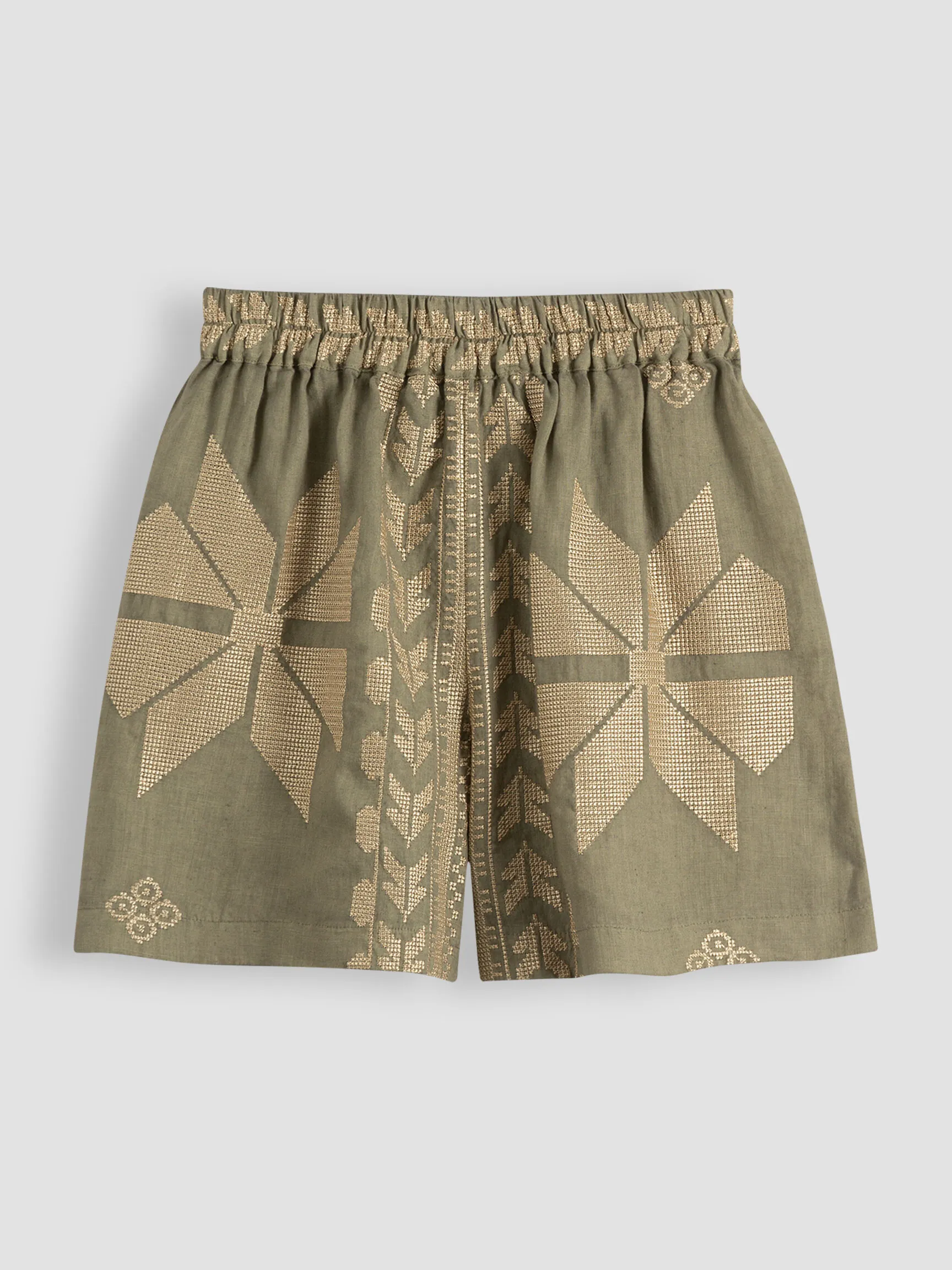 Greek Archaic Kori Linen shorts with embroidery