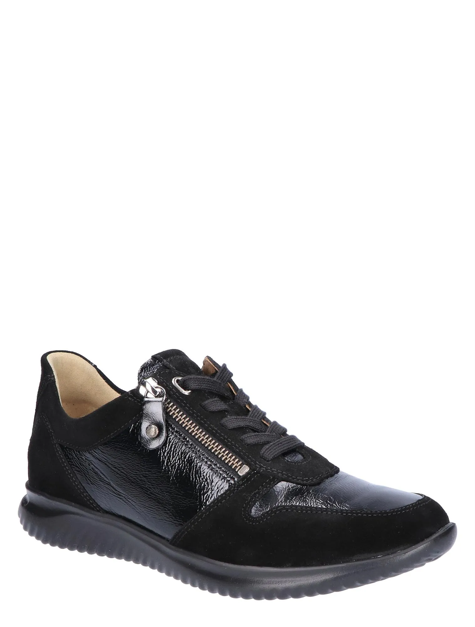 HARTJES  BREEZE SHOE BLACK LAKLEER SUEDE GWIJDTE