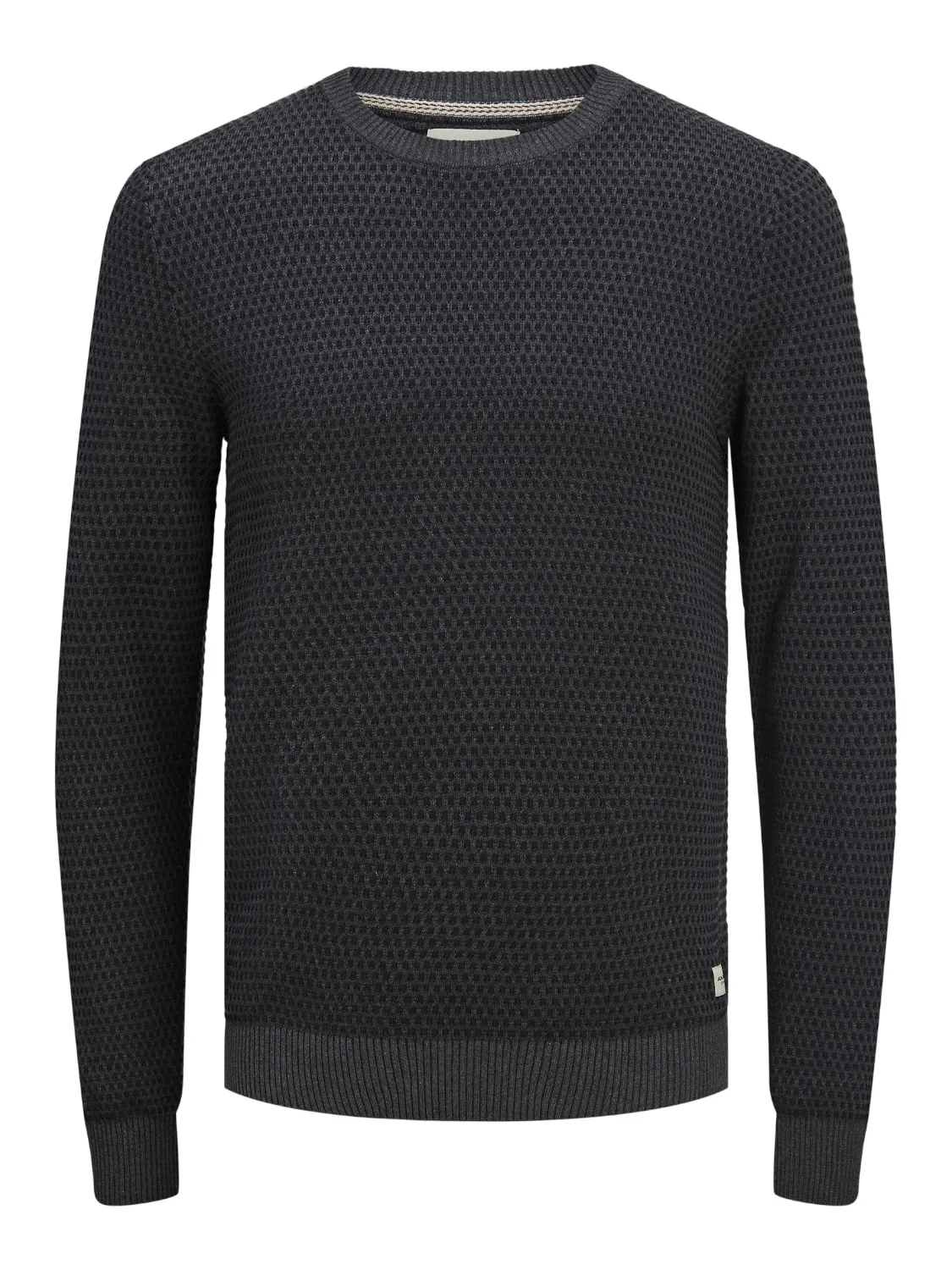 JACK & JONES ATLAS KNIT CREW NECK SLIM FIT, HEREN PULLOVER KATOEN MET OHALS, DONKERGRIJS MELANGE