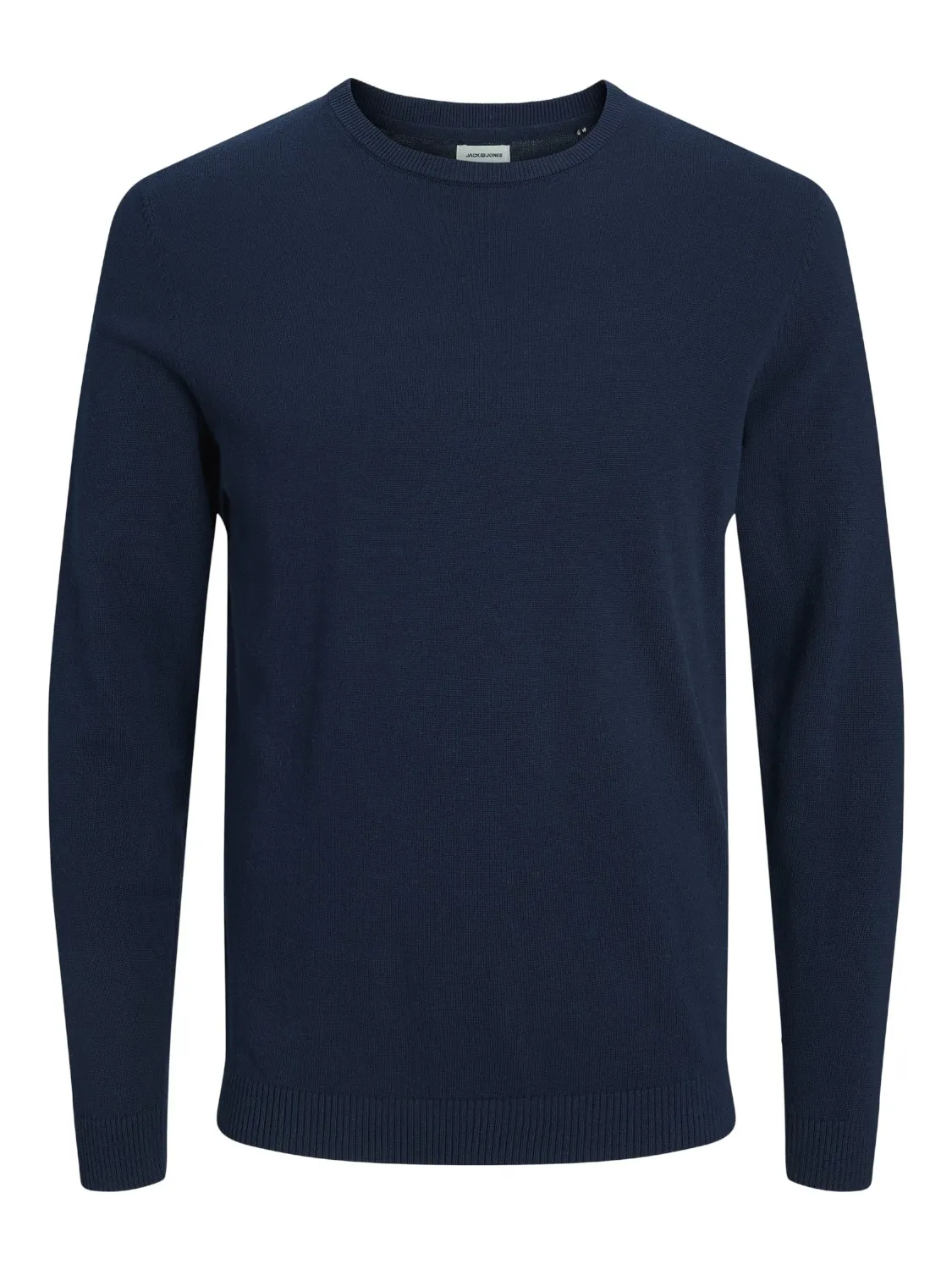 JACK & JONES BASIC KNIT CREW NECK SLIM FIT, HEREN PULLOVER KATOEN MET OHALS, BLAUW