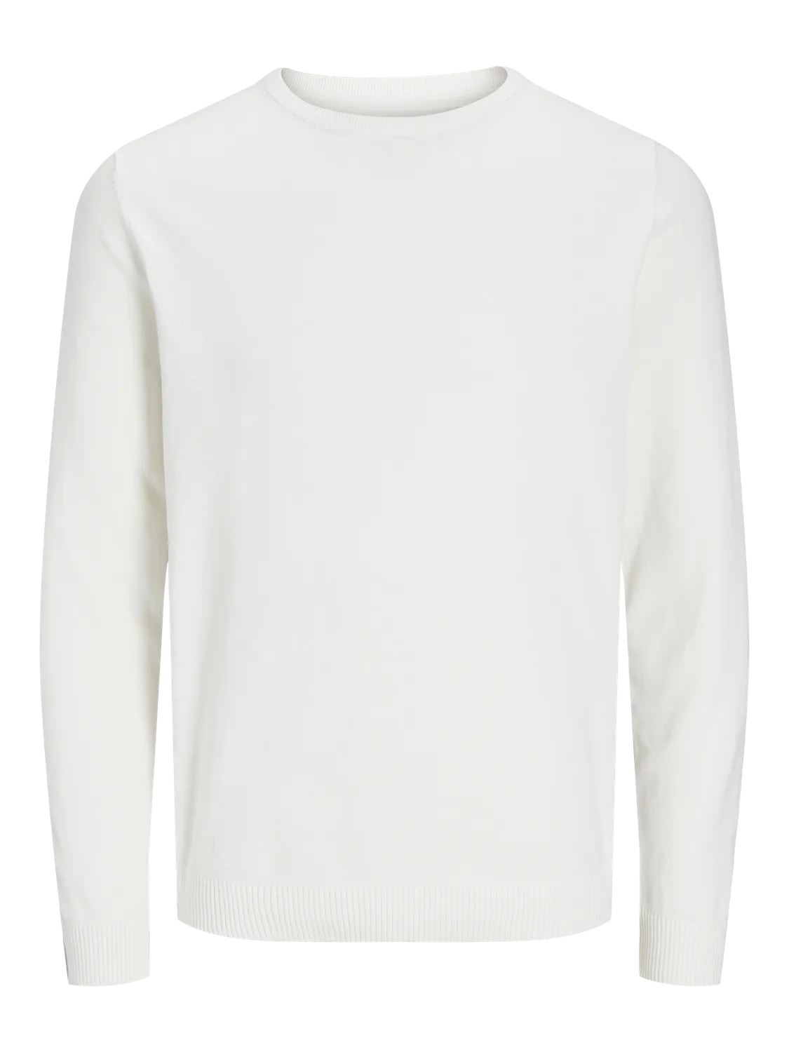 JACK & JONES BASIC KNIT CREW NECK SLIM FIT, HEREN PULLOVER KATOEN MET OHALS, OFFWHITE