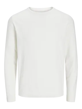 JACK & JONES Basic knit crew neck slim fit, heren pullover katoen met O-hals, offwhite