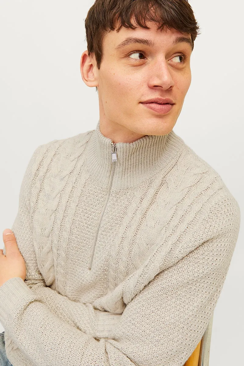   Jack & Jones  Craig Knit Half Zip White Melange