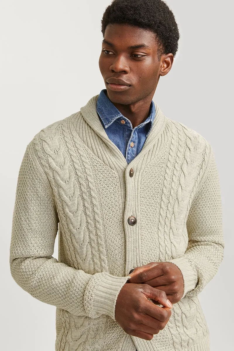   Jack & Jones  Craig Knit Shawl Neck White Melange