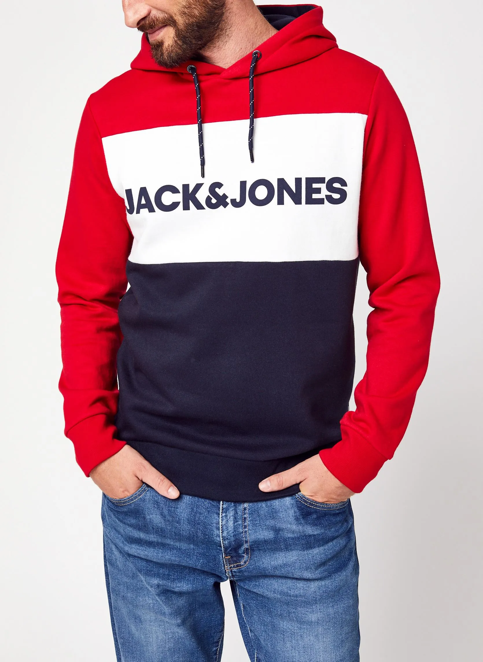      JACK & JONES JJELOGO BLOCKING SWEAT HOOD NOOS  ROOD   