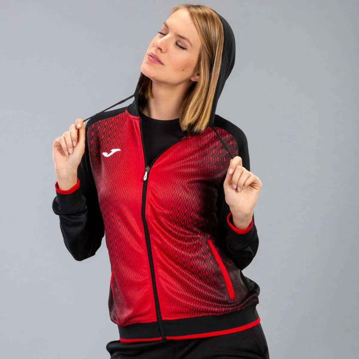 JOMA SUPERNOVA HOODIE DAMES  ZWART / ROOD