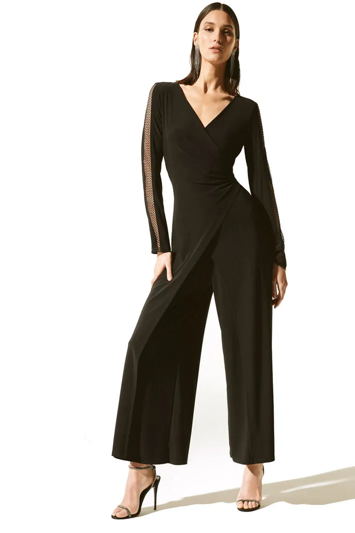 JOSEPH RIBKOFF Joseph Ribkoff jumpsuit met lange mouw met mesh Zwart