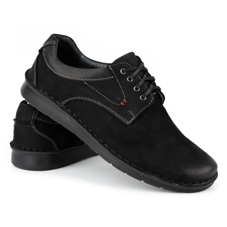 Kampol Casual leren herenschoenen 13/3 zwart nubuck