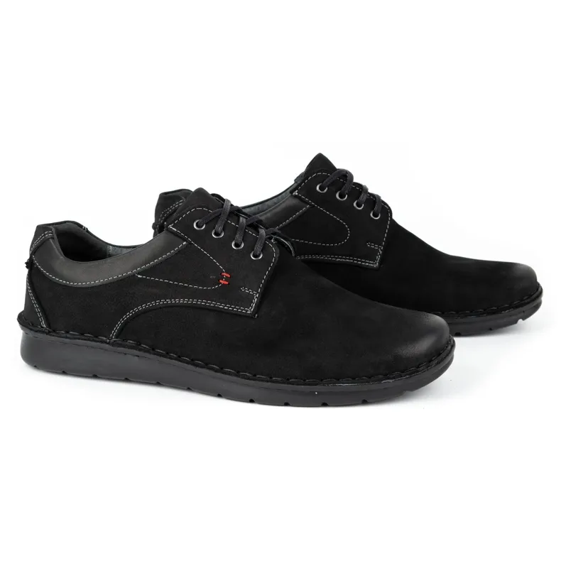 Kampol Casual leren herenschoenen 13/3 zwart nubuck