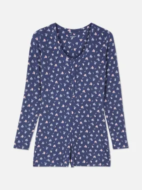 Korte gebreide pyjama-jumpsuit met bloemen