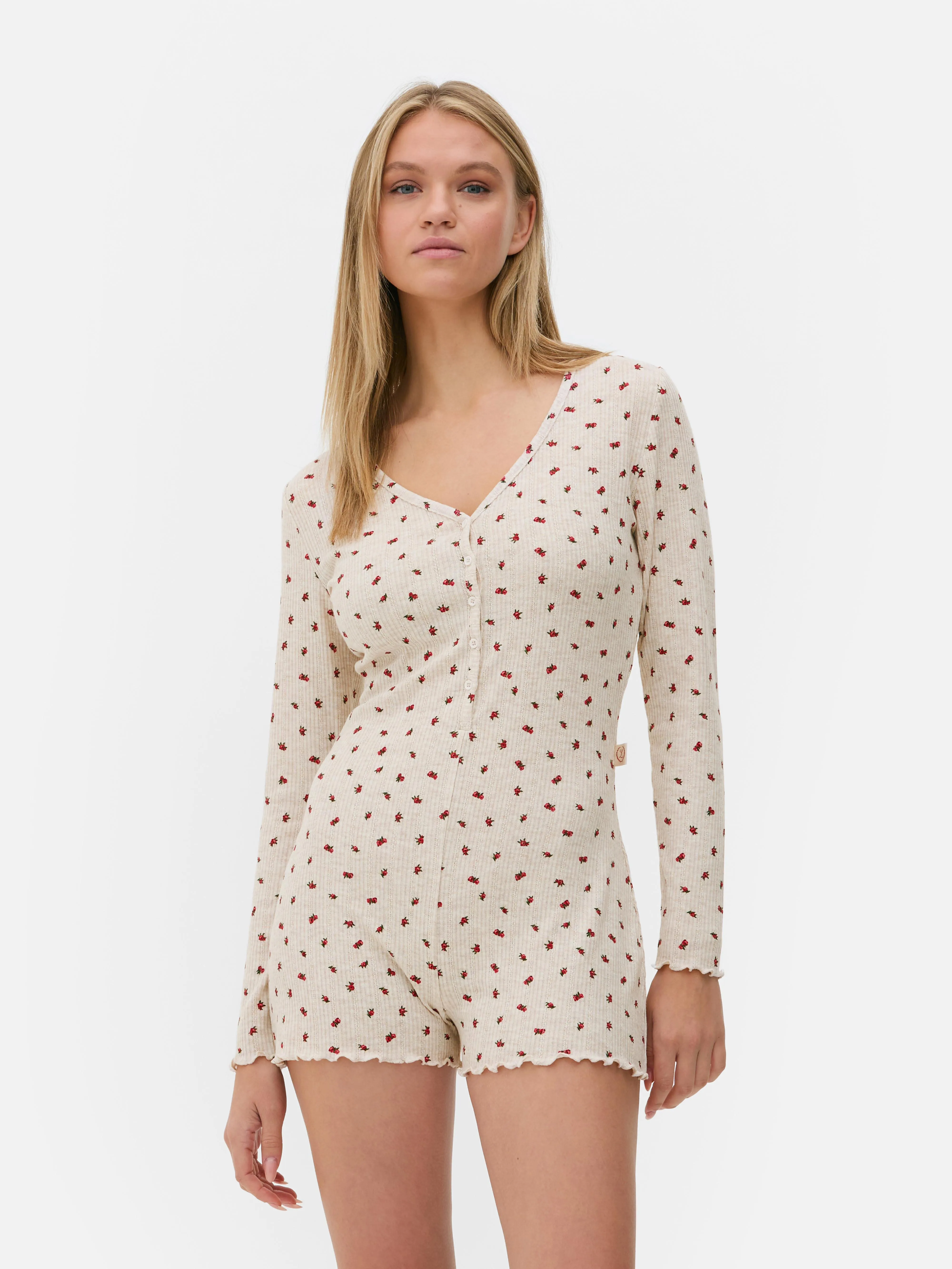 KORTE PYJAMAJUMPSUIT MET BLOEMMOTIEF