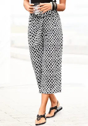 Lascana Culotte met all-over print, 7/8 broek, jersey broek (Met een bindceintuur)