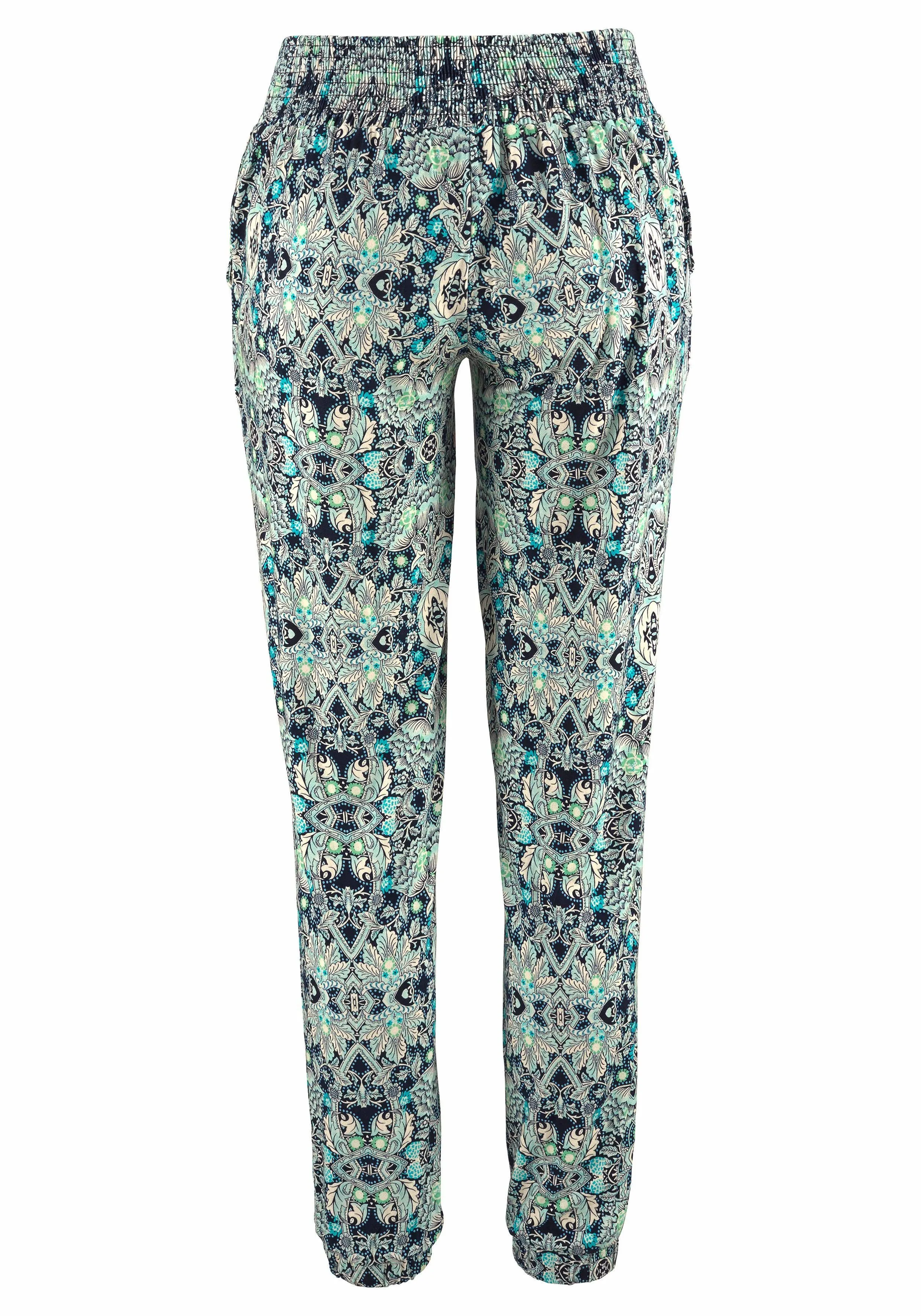 Lascana Strandbroek met etnische print en zakken, zomerbroek, jersey broek