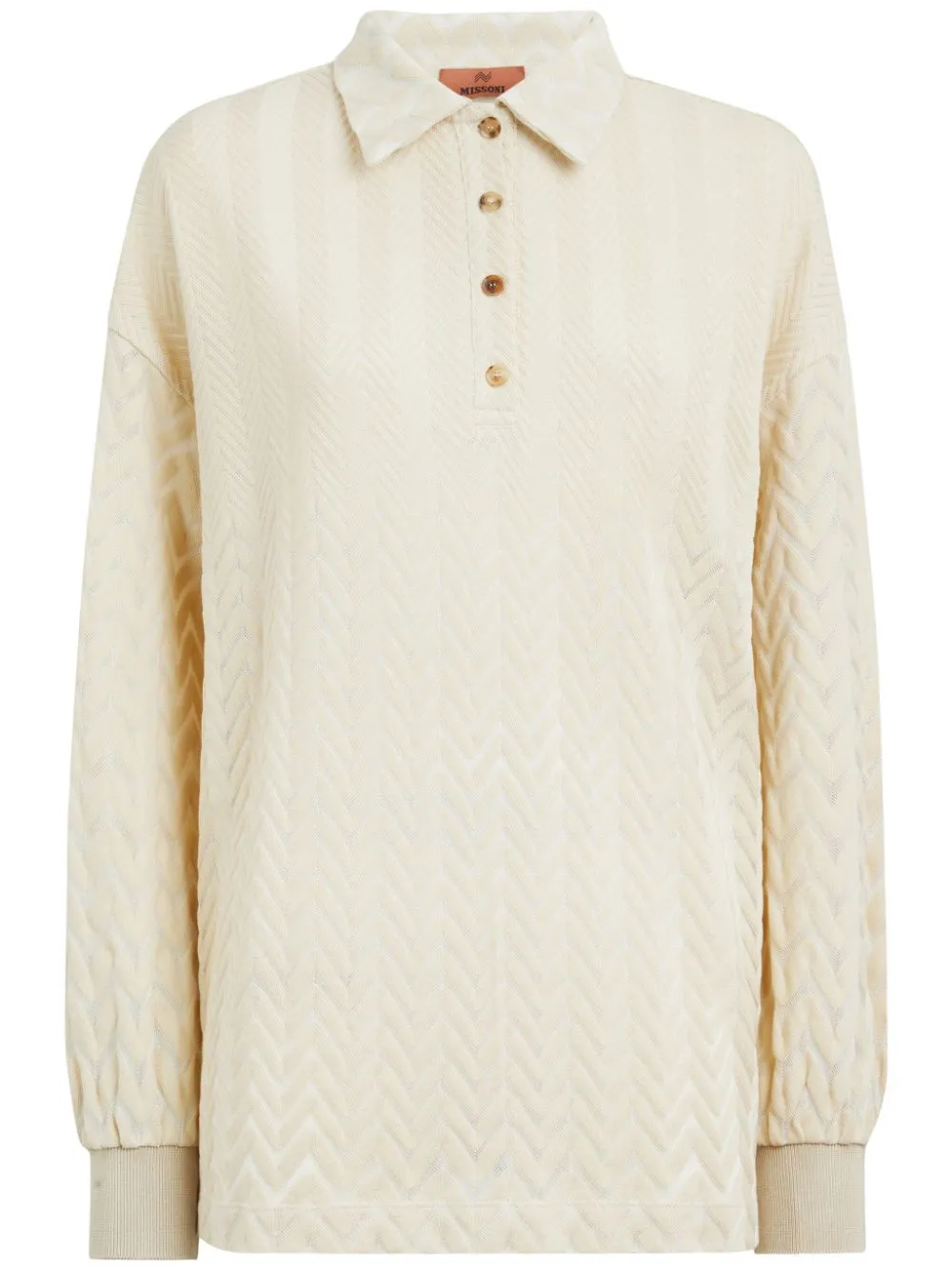 MISSONI POLOSHIRT MET ZIGZAGPATROON BEIGE