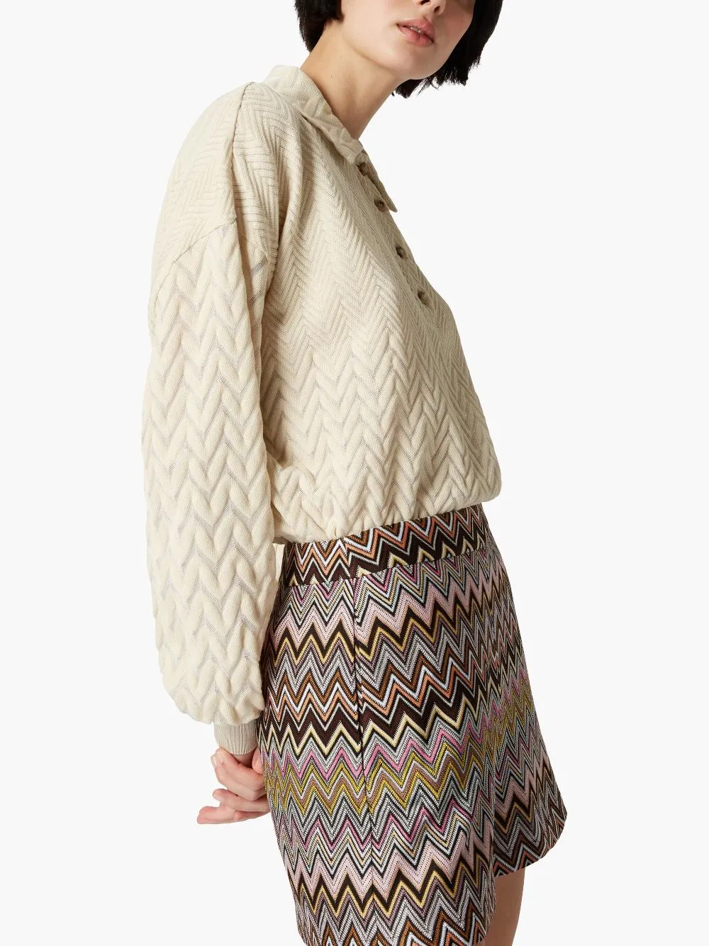 MISSONI POLOSHIRT MET ZIGZAGPATROON BEIGE