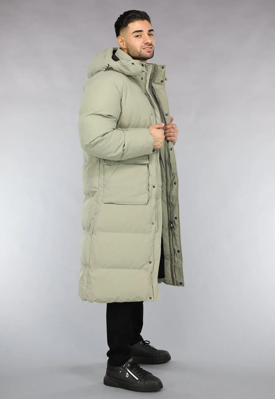 NEW1011 Olijfgroene Lange Heren Winterjas