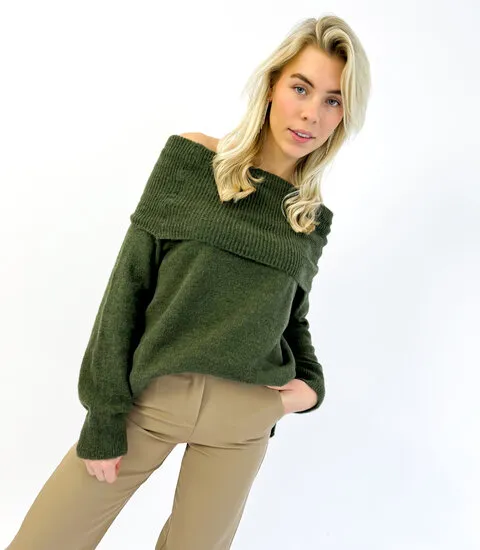 Novi Off Shoulder Trui | Khaki