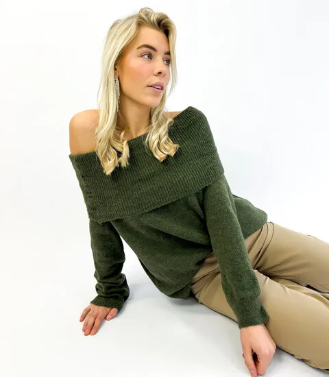 Novi Off Shoulder Trui | Khaki