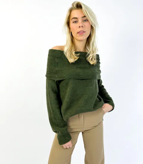 Novi Off Shoulder Trui | Khaki