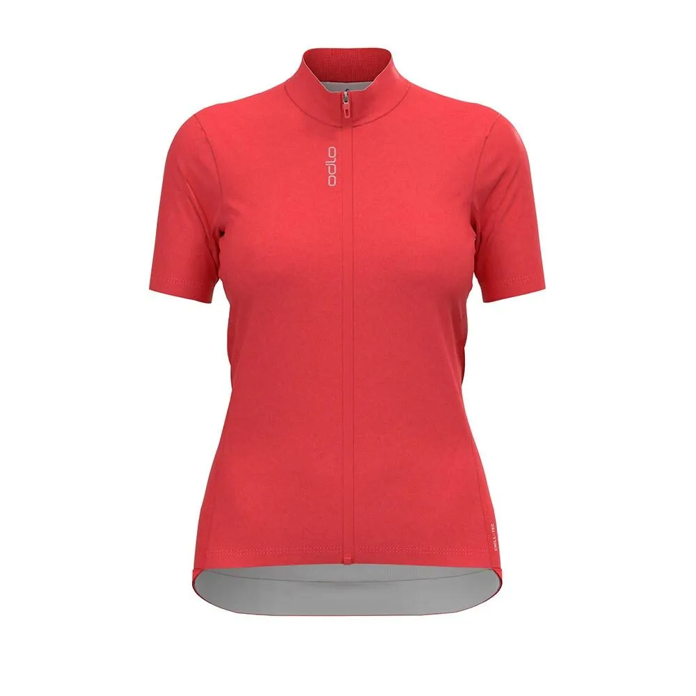 ODLO ZEROWEIGHT CHILLTEC FULL ZIP FIETSSHIRT KORTE MOUWEN ROZE DAMES