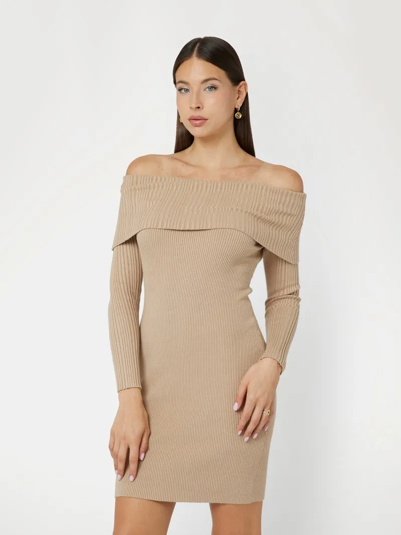 OFFSHOULDER MINIJURK VAN GEBREIDE STOF