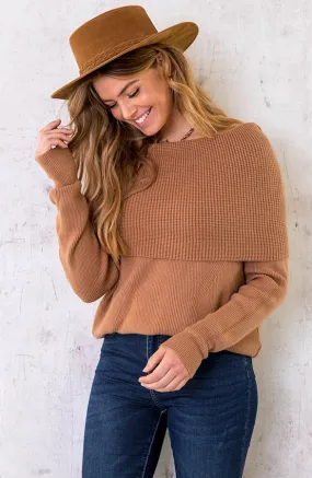 Offshoulder Trui Gebreid Camel