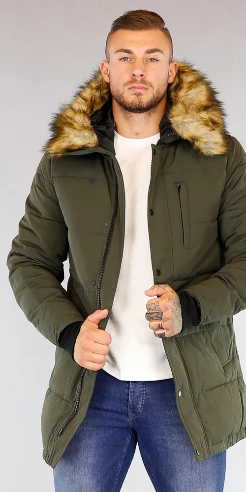  KAKI HEREN PARKA MET AFNEEMBAAR BONT
