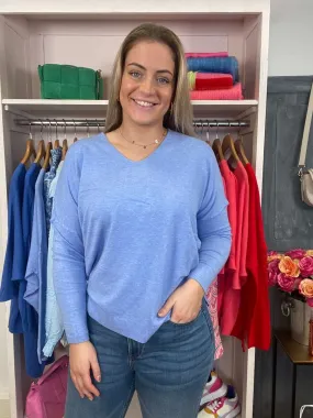 PastelleP0131 Fijnbrei Pullover met  V-Hals - Licht Blauw