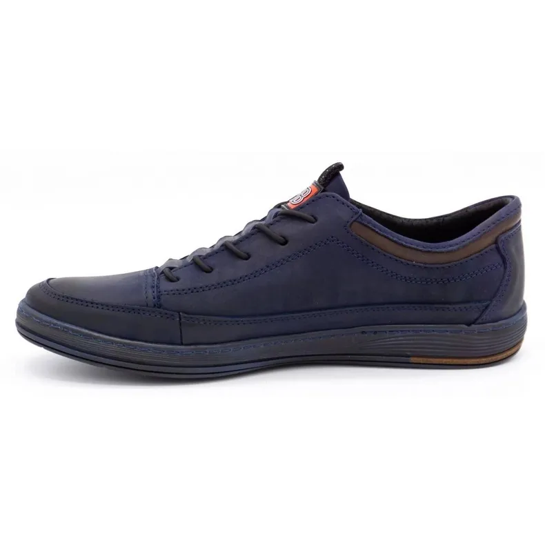 Polbut Casual leren herenschoenen K22 marineblauw met bruin veelkleurig