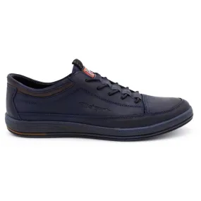 Polbut Casual leren herenschoenen K22 marineblauw met bruin veelkleurig