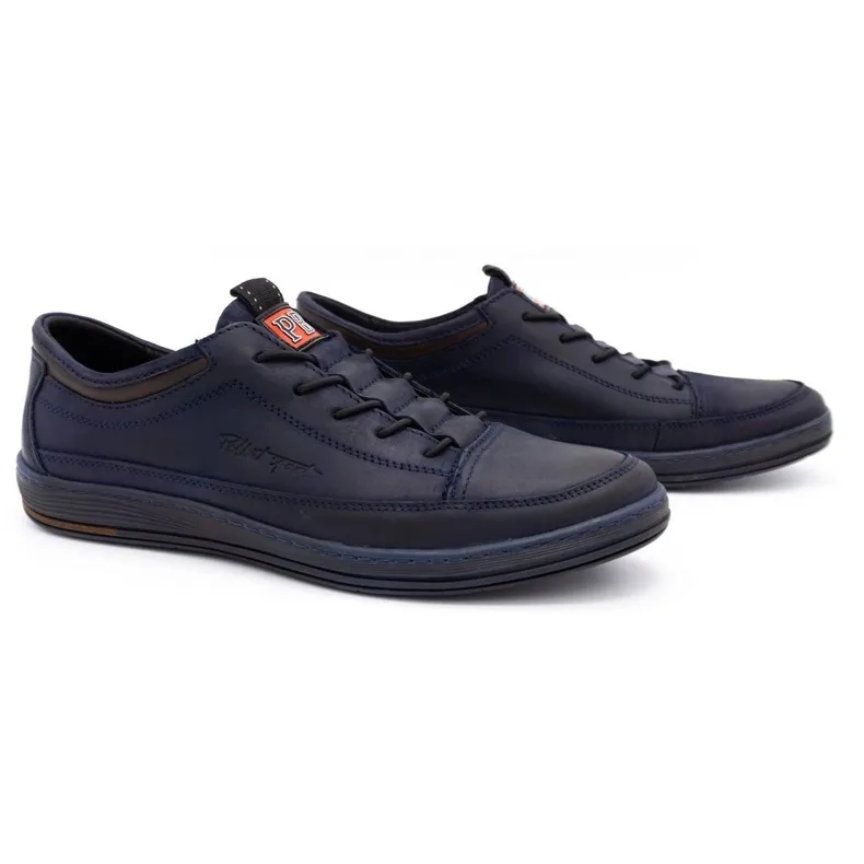 Polbut Casual leren herenschoenen K22 marineblauw met bruin veelkleurig