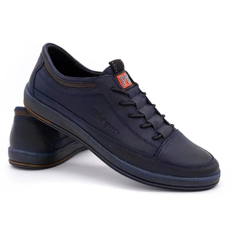 Polbut Casual leren herenschoenen K22 marineblauw met bruin veelkleurig